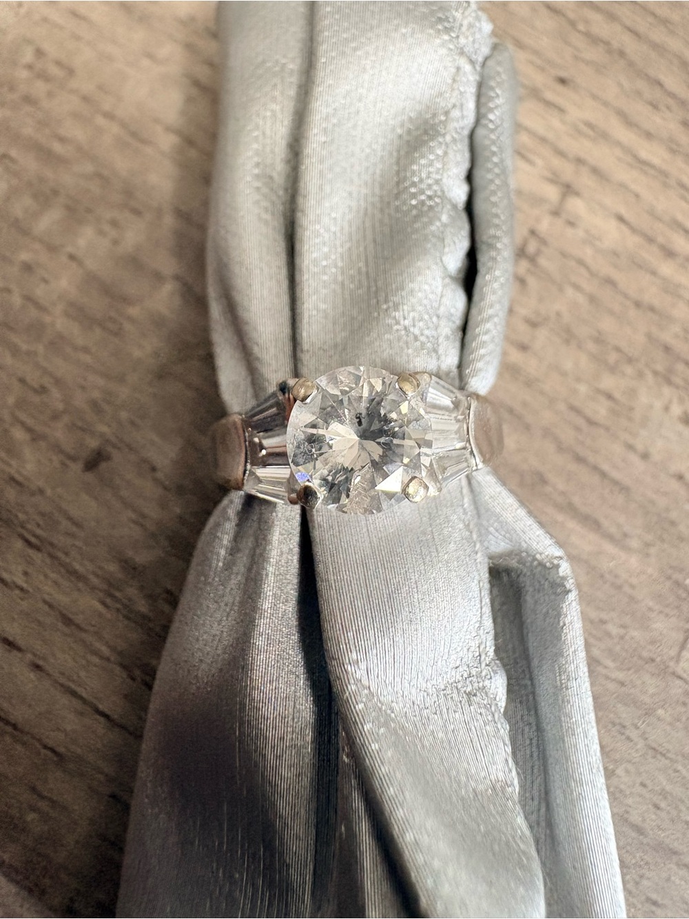 14K White Gold diamond engagement ring with tapered baguette accents